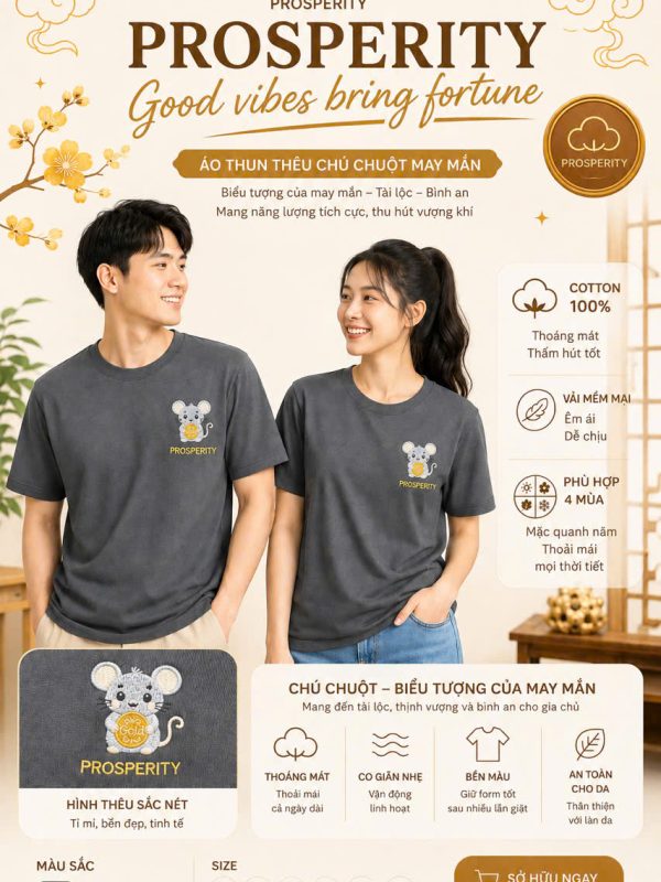 Áo Thun Thêu Chuột Mai Mắn + Prosperity