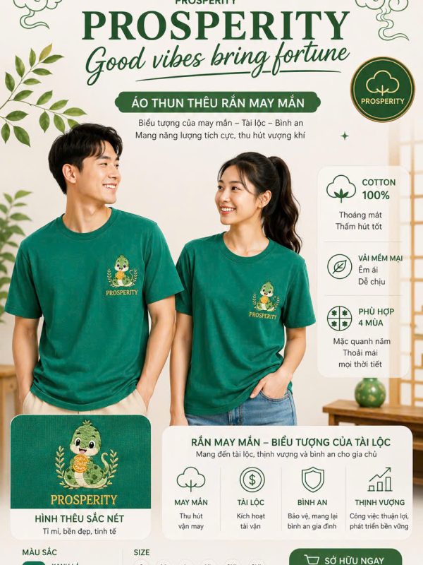 Áo Thun Thêu Tỵ May Mắn + Prosperity
