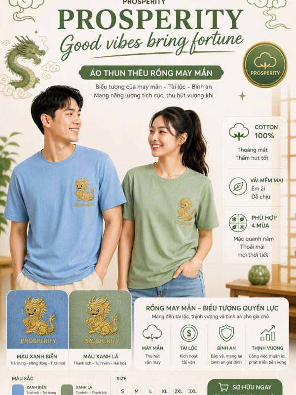 Áo Thun Thêu Hình Rồng May Mắn-Prosperity