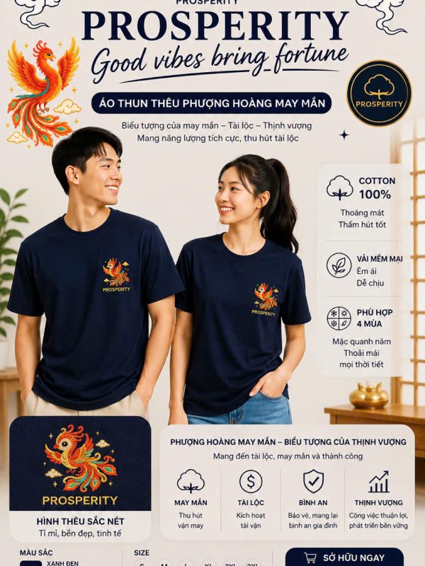 Áo Thun Prosperity cao cấp thêu Phượng Hoàng May Mắn
