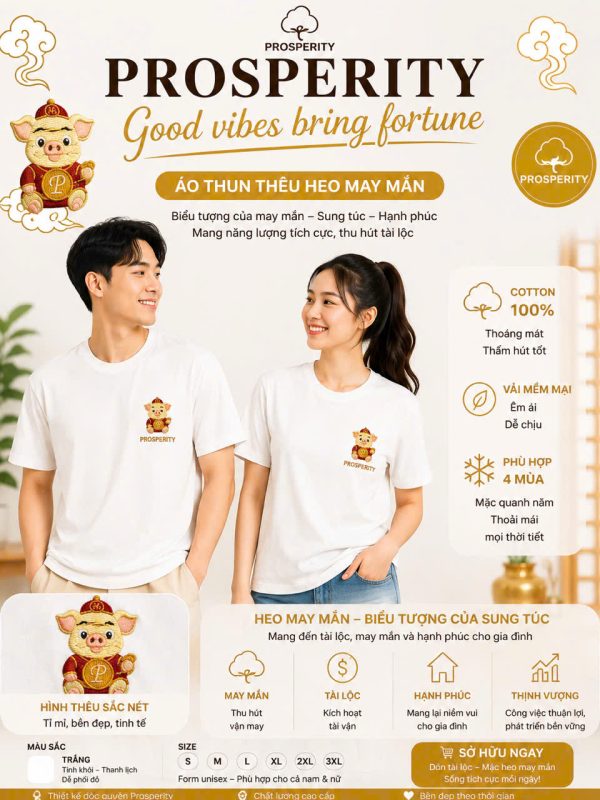 Áo Thun Thêu Heo May Mắn Prosperity