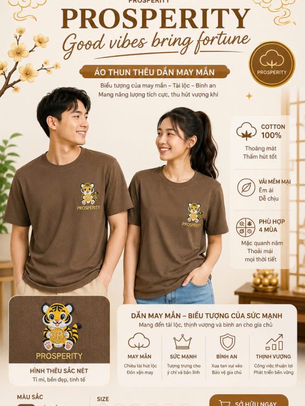 Áo Thun Thêu Dần Mai Mắn + Prosperity