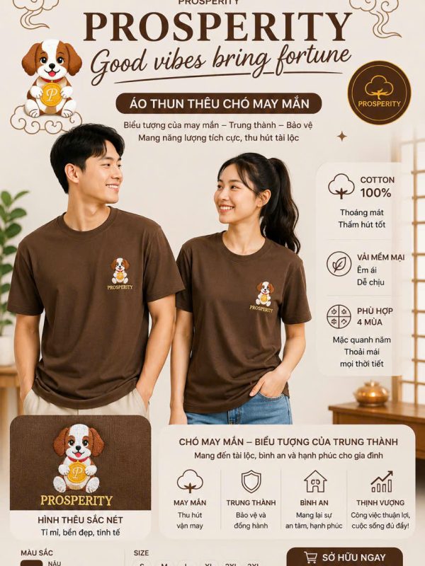 Áo Thun Thêu Chó Mai Mắn Prosperity